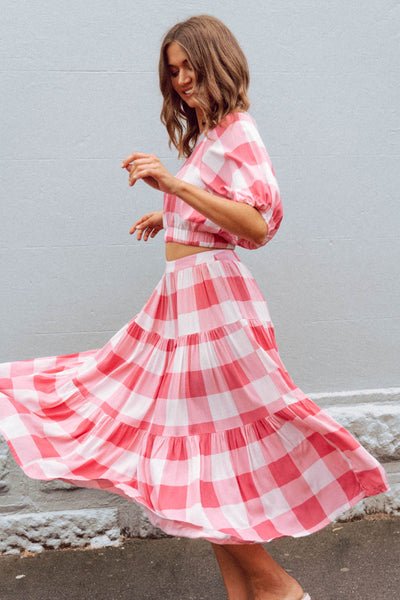 PAPER HEART_ELLY GINGHAM SKIRT PINK _ _ Ebony Boutique NZ
