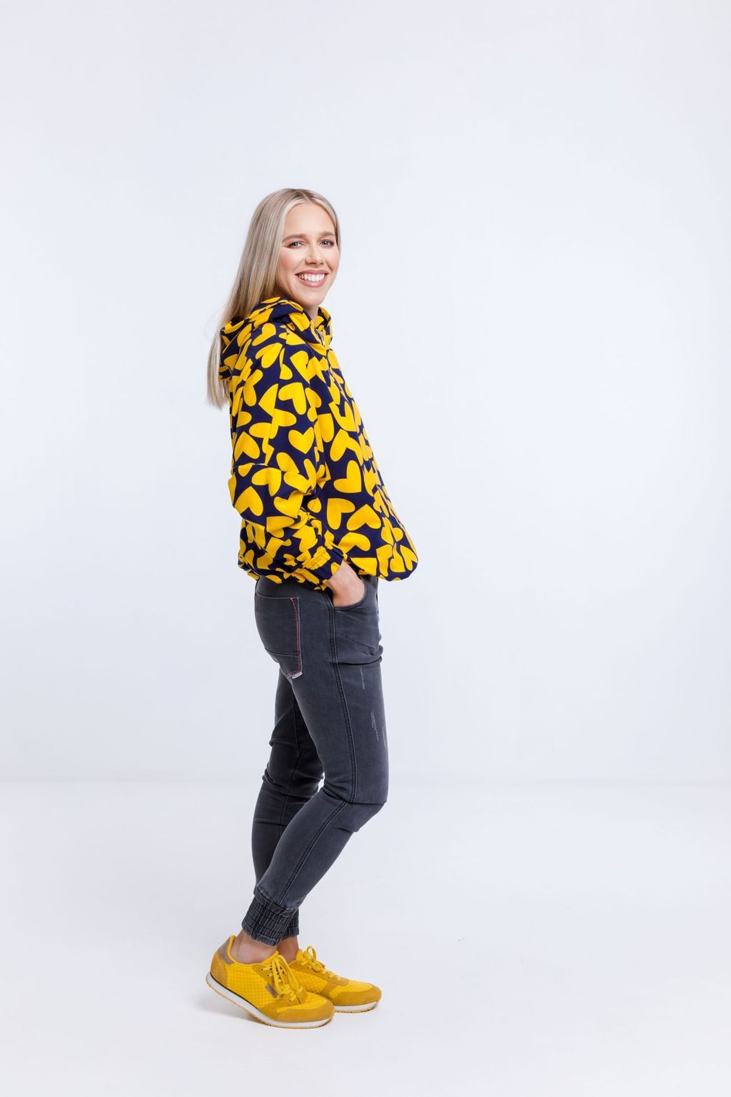 HOME-LEE_EVIE BOMBER BLUE & YELLOW HEART PRINT _ _ Ebony Boutique NZ