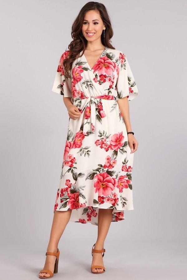 CHRIS AND CAROL_FLORAL CROSSOVER DRESS WITH TIE _ _ Ebony Boutique NZ