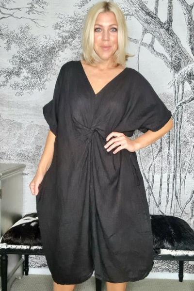 HELGA MAY_FRONT KNOT DRESS BLACK _ _ Ebony Boutique NZ