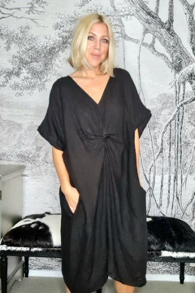 HELGA MAY_FRONT KNOT DRESS BLACK _ _ Ebony Boutique NZ