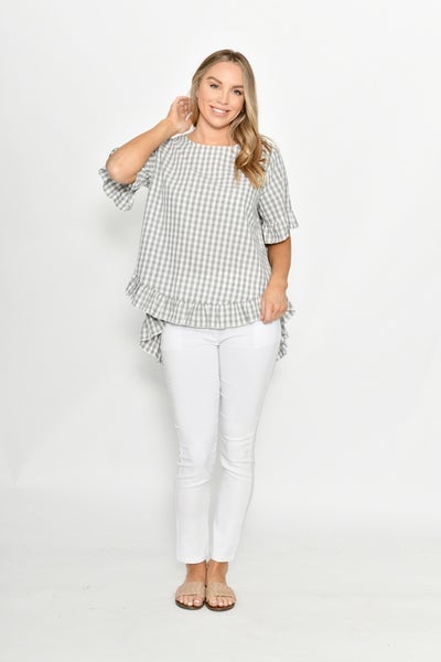 CALI & CO_GINGHAM COTTON TOP WITH FRILLS _ _ Ebony Boutique NZ