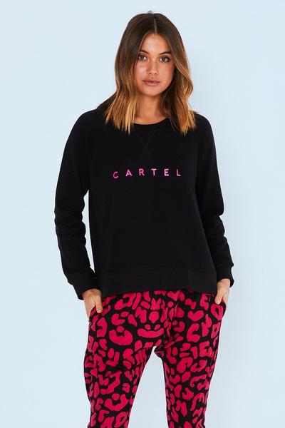 CARTEL AND WILLOW_HAVEN SWEATER BLACK/FUSCHIA _ _ Ebony Boutique NZ