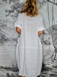 HELGA MAY_BUTTON SLEEVE LINEN MAXI DRESS WHITE _ BUTTON SLEEVE LINEN MAXI DRESS WHITE _ Ebony Boutique NZ