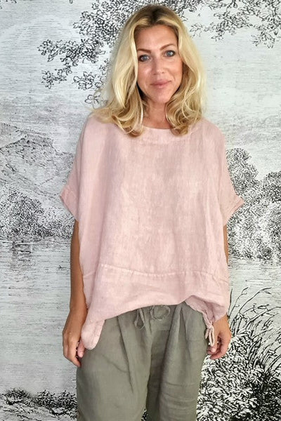 HELGA MAY_DOUBLE TIE LINEN TOP PINK _ DOUBLE TIE LINEN TOP PINK _ Ebony Boutique NZ