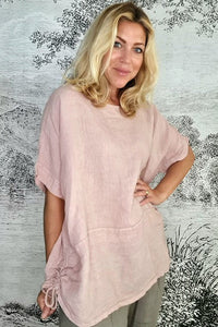 HELGA MAY_DOUBLE TIE LINEN TOP PINK _ DOUBLE TIE LINEN TOP PINK _ Ebony Boutique NZ