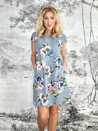 HELGA MAY_KENNEDY DRESS LINEN VALLEY BLOOM PETROL _ KENNEDY DRESS LINEN VALLEY BLOOM PETROL _ Ebony Boutique NZ
