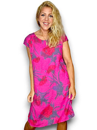 HELGA MAY_KENNEDY DRESS THISTLE IN RED HOT PINK _ KENNEDY DRESS THISTLE IN RED HOT PINK _ Ebony Boutique NZ