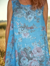 HELGA MAY_MAXI TANK DRESS LINEN SCARLETT ROSE TURQUOISE _ MAXI TANK DRESS LINEN SCARLETT ROSE TURQUOISE _ Ebony Boutique NZ