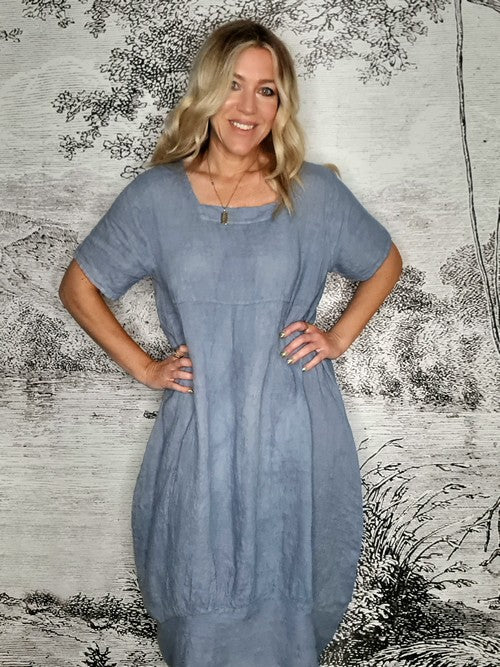 HELGA MAY_MID SLEEVE MAXI DRESS LINEN PALE PETROL _ MID SLEEVE MAXI DRESS LINEN PALE PETROL _ Ebony Boutique NZ