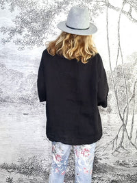 HELGA MAY_MOKU TAB SLEEVE TOP LINEN BLACK _ MOKU TAB SLEEVE TOP LINEN BLACK _ Ebony Boutique NZ