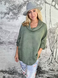 HELGA MAY_MOKU TAB SLEEVE TOP LINEN FOREST _ MOKU TAB SLEEVE TOP LINEN FOREST _ Ebony Boutique NZ