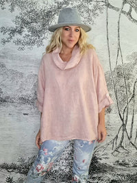 HELGA MAY_MOKU TAB SLEEVE TOP LINEN PINK _ MOKU TAB SLEEVE TOP LINEN PINK _ Ebony Boutique NZ