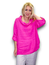 HELGA MAY_MOKU TOP LINEN HOT PINK _ MOKU TOP LINEN HOT PINK _ Ebony Boutique NZ