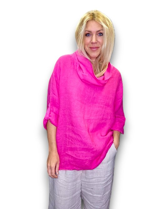 HELGA MAY_MOKU TOP LINEN HOT PINK _ MOKU TOP LINEN HOT PINK _ Ebony Boutique NZ