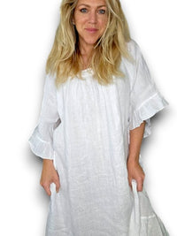 HELGA MAY_NORDIC FRILL DRESS LINEN WHITE _ NORDIC FRILL DRESS LINEN WHITE _ Ebony Boutique NZ