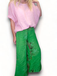 HELGA MAY_PALAZZO PANT LINEN MEADOW BLOOM FRESH GREEN _ PALAZZO PANT LINEN MEADOW BLOOM FRESH GREEN _ Ebony Boutique NZ