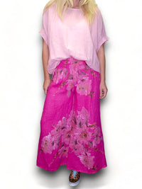 HELGA MAY_PALAZZO PANT LINEN MEADOW BLOOM HOT PINK _ PALAZZO PANT LINEN MEADOW BLOOM HOT PINK _ Ebony Boutique NZ