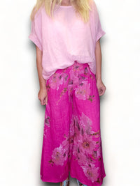 HELGA MAY_PALAZZO PANT LINEN MEADOW BLOOM HOT PINK _ PALAZZO PANT LINEN MEADOW BLOOM HOT PINK _ Ebony Boutique NZ