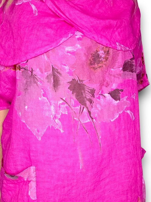 HELGA MAY_WIDE SHAWL LINEN TUNIC BELLA BLOSSOM HOT PINK _ WIDE SHAWL LINEN TUNIC BELLA BLOSSOM HOT PINK _ Ebony Boutique NZ