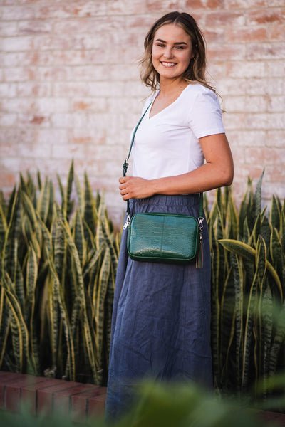 Holly Crossbody Bag Croc Green