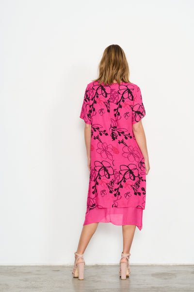HOLMES AND FALLON_2 LAYER PRINTED DRESS WITH SLEEVES _ 2 LAYER PRINTED DRESS WITH SLEEVES _ Ebony Boutique NZ