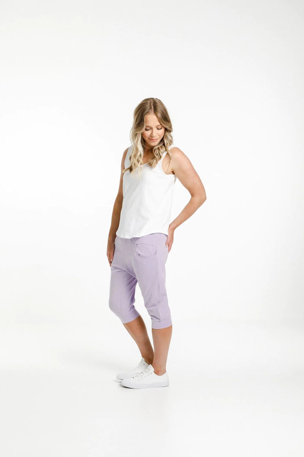 HOME LEE_3/4 APARTMENT PANTS PERIWINKLE WITH STRIPE X _ 3/4 APARTMENT PANTS PERIWINKLE WITH STRIPE X _ Ebony Boutique NZ