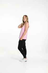 HOME-LEE_APARTMENT PANTS BLACK WITH PINK BLOOM PRINT X _ APARTMENT PANTS BLACK WITH PINK BLOOM PRINT X _ Ebony Boutique NZ