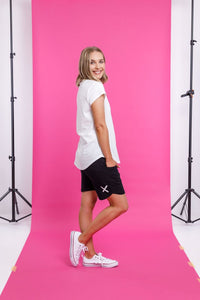 HOME-LEE_APARTMENT SHORTS BLACK WITH WHITE X _ APARTMENT SHORTS BLACK WITH WHITE X _ Ebony Boutique NZ