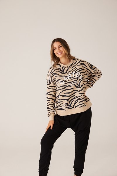CARTEL AND WILLOW_IZZY SWEATER TAUPE ZEBRA _ _ Ebony Boutique NZ