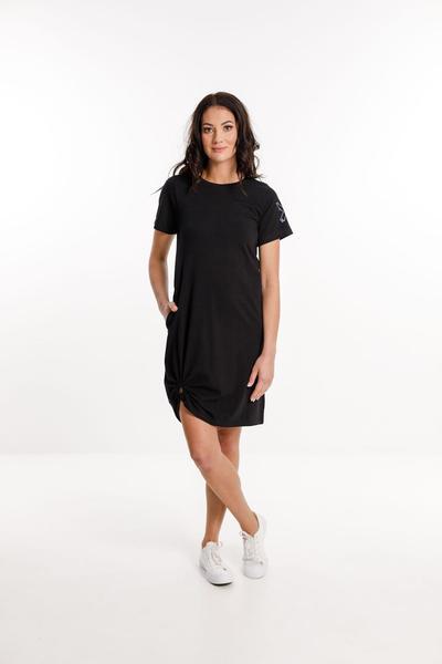 HOME-LEE_JANE DRESS BLACK WITH LILAC SORBET X OUTLINE ON SLEEVE _ _ Ebony Boutique NZ