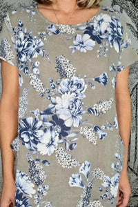 HELGA MAY_JUNGLE DRESS BLUE BLOSSOM MOCHA _ _ Ebony Boutique NZ