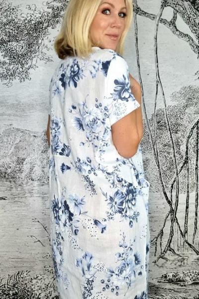 HELGA MAY_JUNGLE DRESS BLUE BLOSSOM WHITE _ _ Ebony Boutique NZ
