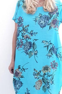 HELGA MAY_JUNGLE DRESS LIGHT TURQUOISE DAHLIA ROSE _ _ Ebony Boutique NZ