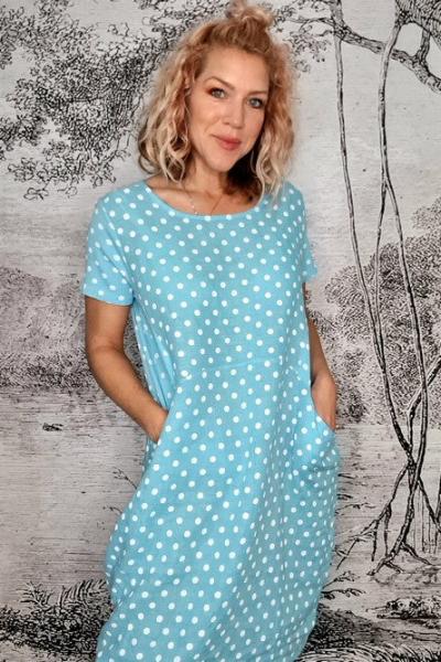 HELGA MAY_JUNGLE DRESS MINI POLKA DOT AQUA BLUE _ _ Ebony Boutique NZ