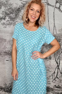 HELGA MAY_JUNGLE DRESS MINI POLKA DOT AQUA BLUE _ _ Ebony Boutique NZ