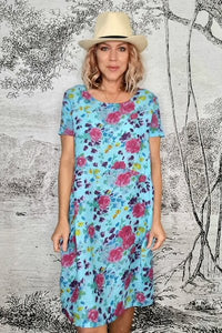 HELGA MAY_JUNGLE DRESS ROSE KISSED AQUA BLUE _ _ Ebony Boutique NZ