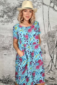 HELGA MAY_JUNGLE DRESS ROSE KISSED AQUA BLUE _ _ Ebony Boutique NZ