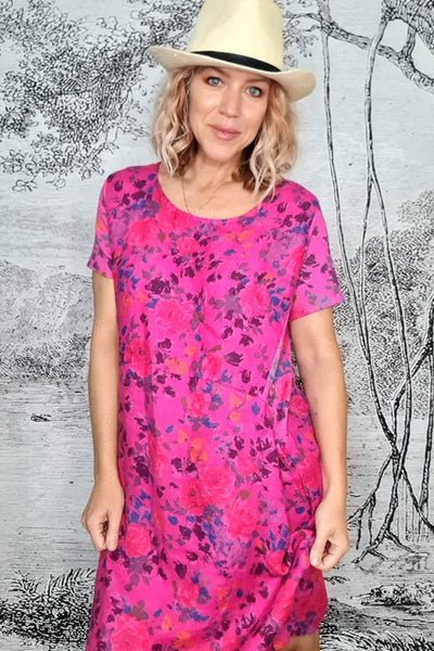 HELGA MAY_JUNGLE DRESS ROSE KISSED HOT PINK _ _ Ebony Boutique NZ