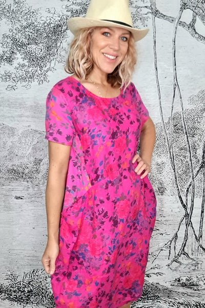 HELGA MAY_JUNGLE DRESS ROSE KISSED HOT PINK _ _ Ebony Boutique NZ