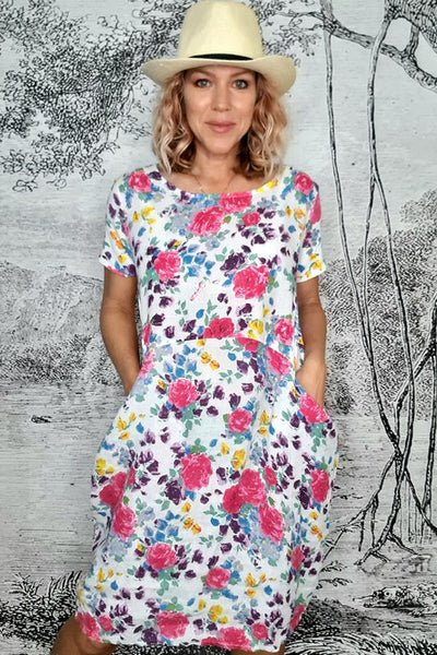 HELGA MAY_JUNGLE DRESS ROSE KISSED WHITE _ _ Ebony Boutique NZ