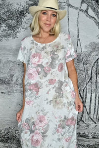 HELGA MAY_JUNGLE DRESS SCARLETT ROSE WHITE _ _ Ebony Boutique NZ