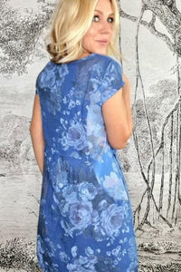 HELGA MAY_KENNEDY DRESS LINEN SCARLETT ROSE COBALT _ _ Ebony Boutique NZ