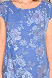 HELGA MAY_KENNEDY DRESS LINEN SCARLETT ROSE COBALT _ _ Ebony Boutique NZ