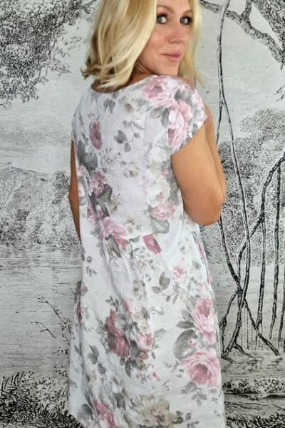 HELGA MAY_KENNEDY DRESS LINEN SCARLETT ROSE WHITE _ _ Ebony Boutique NZ