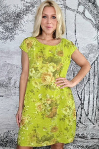 HELGA MAY_KENNEDY DRESS SCARLETT ROSE BRIGHT LIME _ _ Ebony Boutique NZ