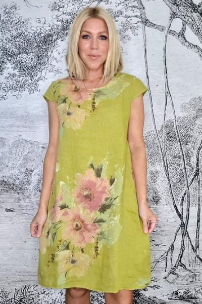 HELGA MAY_KENNEDY DRESS WATERCOLOUR ROSE ANTIQUE LIME _ _ Ebony Boutique NZ