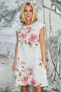 HELGA MAY_KENNEDY DRESS WATERCOLOUR ROSE WHITE _ _ Ebony Boutique NZ