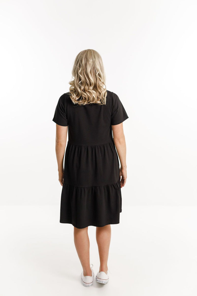 HOME-LEE_KYLIE DRESS BLACK WITH X OUTLINE EMBROIDERY _ _ Ebony Boutique NZ