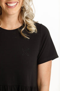 HOME-LEE_KYLIE DRESS BLACK WITH X OUTLINE EMBROIDERY _ _ Ebony Boutique NZ